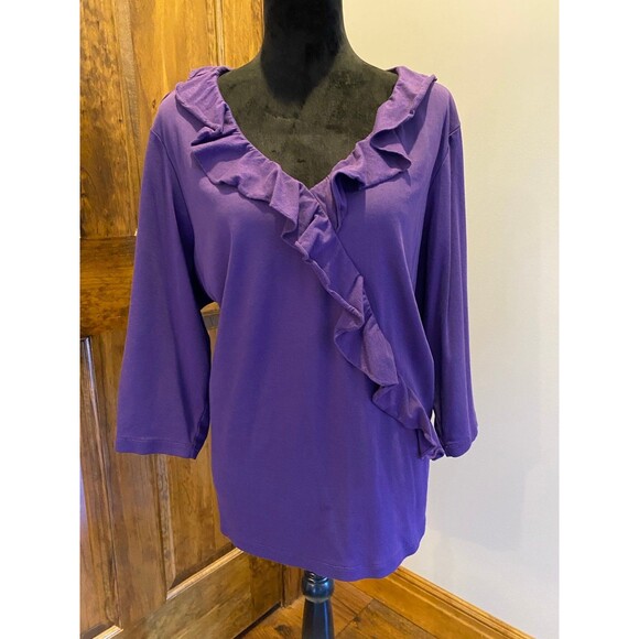 Karen Scott Blouse Womens Top Plus Size 2X Purple Casual Stretch Ruffle Front - Picture 10 of 10